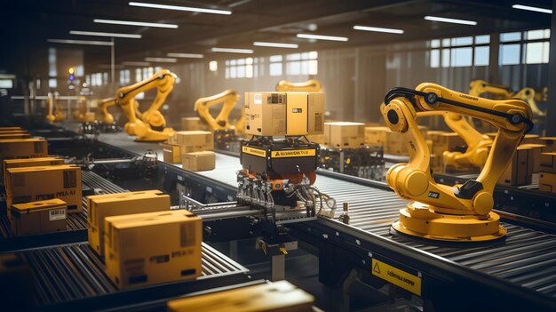 Robotic arms gracefully sorting and stacking packages