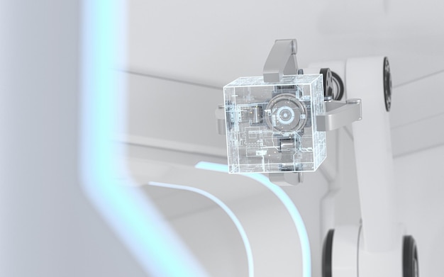 Premium Photo | Robotic arms in the white futuristic room 3d rendering