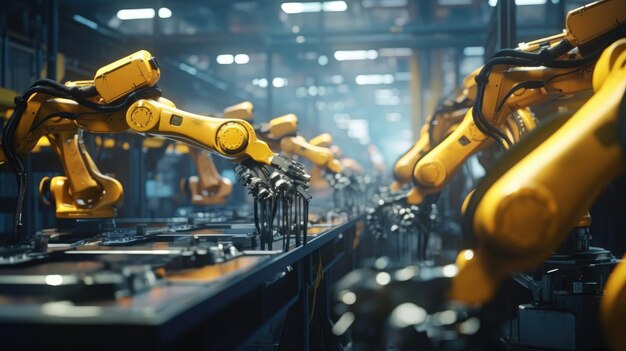 Robotic arms working at the futuristic factory