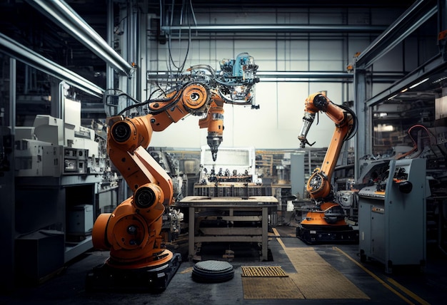 Robotic assembly product in factory Automation industry Created with Generative AI technology
