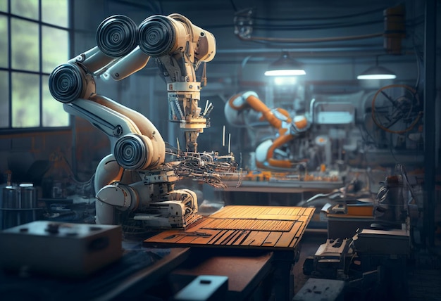 Robotic assembly product in factory Automation industry Created with Generative AI technology