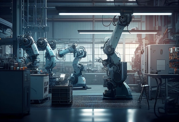 Robotic assembly product in factory Automation industry Created with Generative AI technology