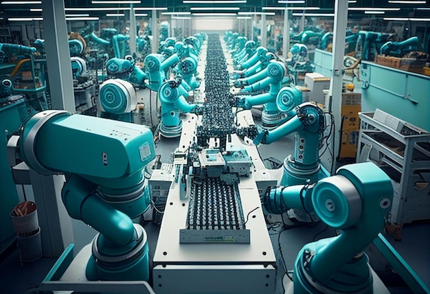Robotic assembly product in factory Automation industry Created with Generative AI technology