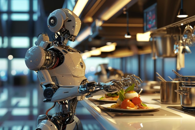 A robotic chef preparing a fivestar meal AI generated