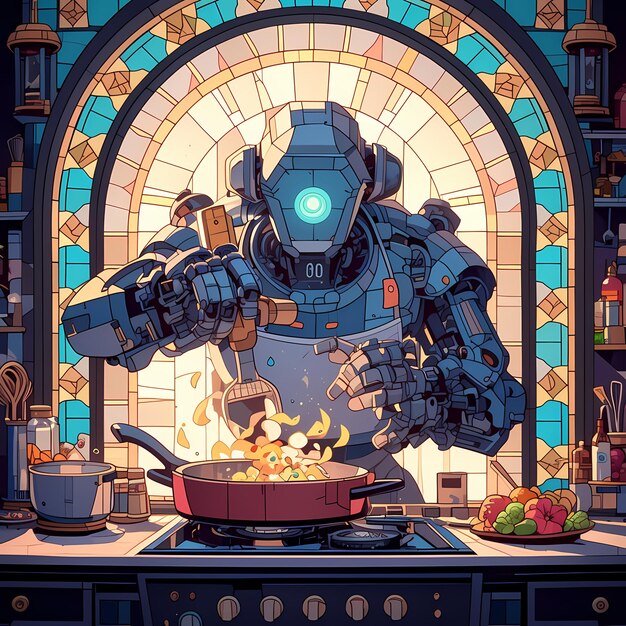 Photo robotic chef serving a gourmet meal