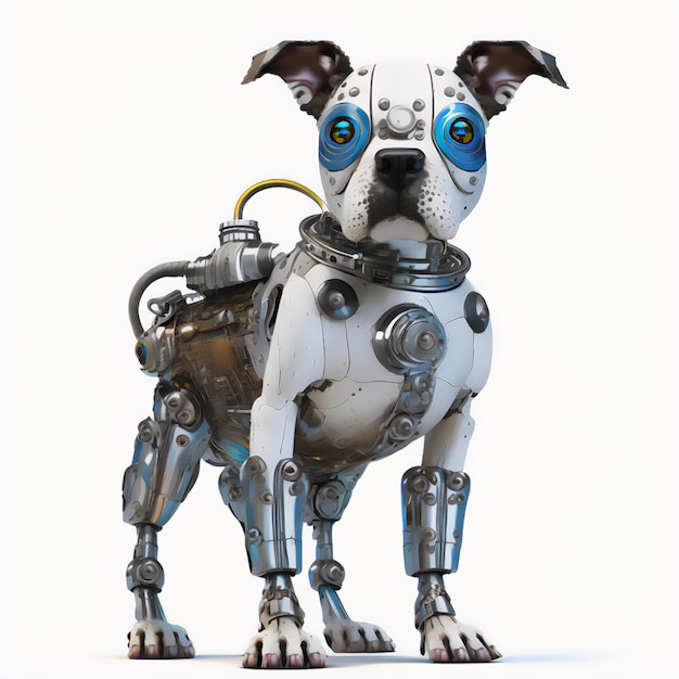 Photo robotic dog sits calmly on a white background in this illustration