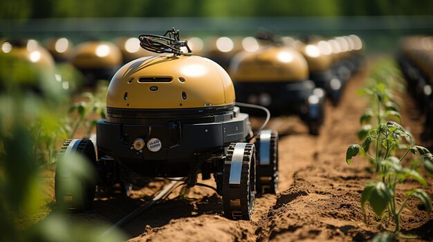 Robotic farm equipment on a tomato field