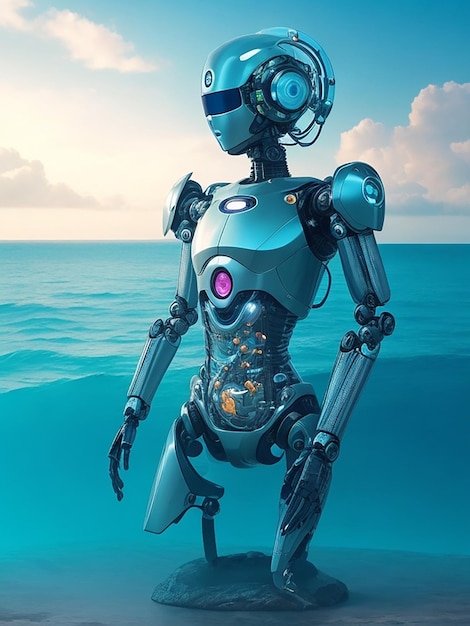 A robotic figure with a display of understanding surrounded by a sea of compassion