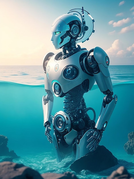 A robotic figure with a display of understanding surrounded by a sea of compassion