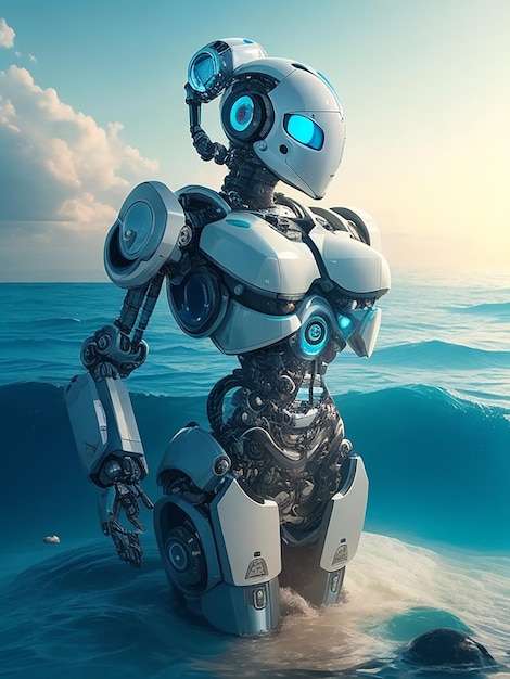 A robotic figure with a display of understanding surrounded by a sea of compassion