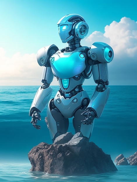 A robotic figure with a display of understanding surrounded by a sea of compassion