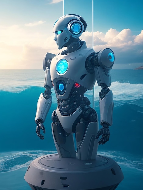 A robotic figure with a display of understanding surrounded by a sea of compassion