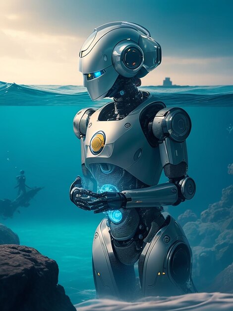 A robotic figure with a display of understanding surrounded by a sea of compassion