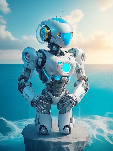 A robotic figure with a display of understanding surrounded by a sea of compassion