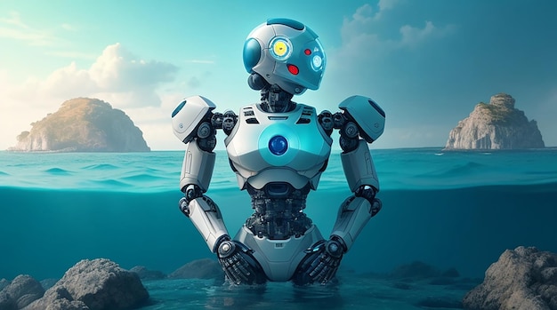 A robotic figure with a display of understanding surrounded by a sea of compassion