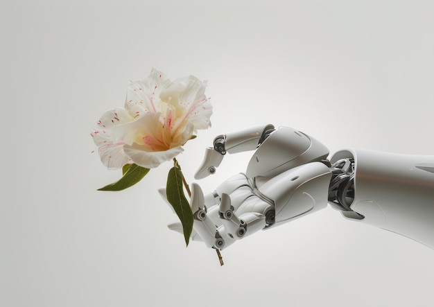 Robotic Hand Holding a Flower in the Air