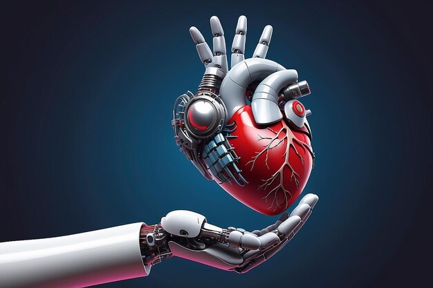Robotic hand holding heart illustration