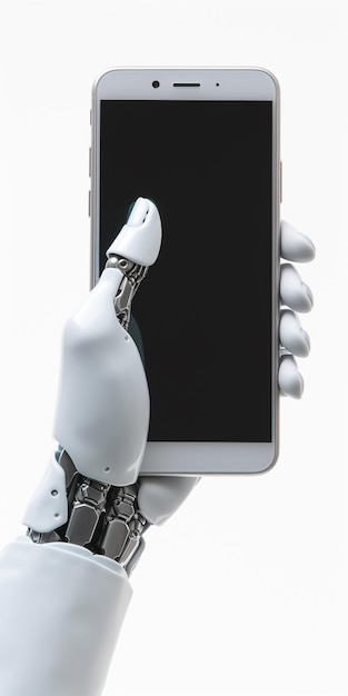 Robotic hand holding a smartphone