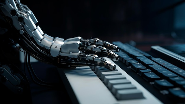 Robotic hand in typen op toetsenbord Generatieve AI