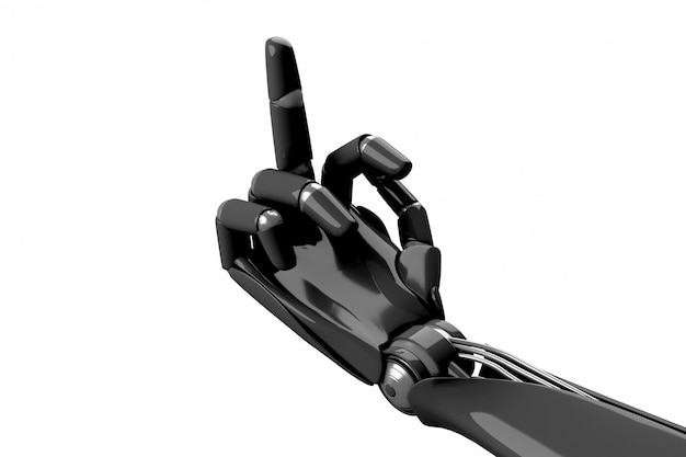 Robotic hand showing the gesture fuck