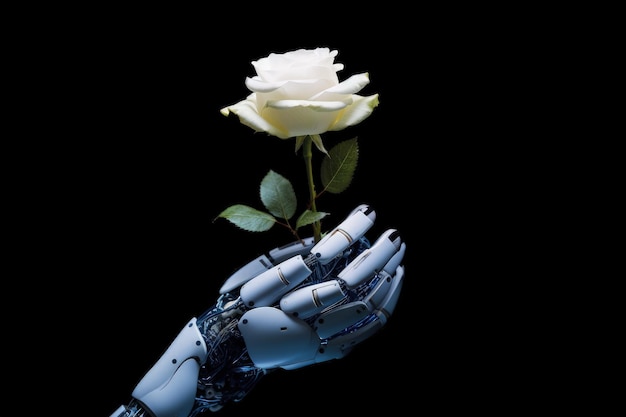 Premium AI Image | Robotic hand with flower technology and AI concept ...