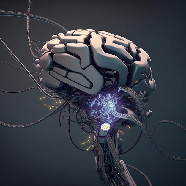 Robotic human brain with detailed circuits Concept art of artificial intelligence brain power