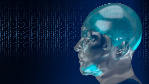 The robotic human head with graphic element face represent artificial intelligence and machine learning concept 3d rendering