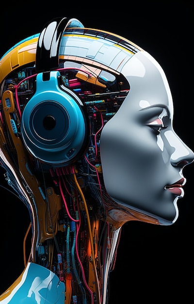 A robotic human listening to music