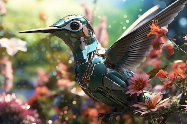 Robotic hummingbirds pollinating futuristic blooms 00160 01