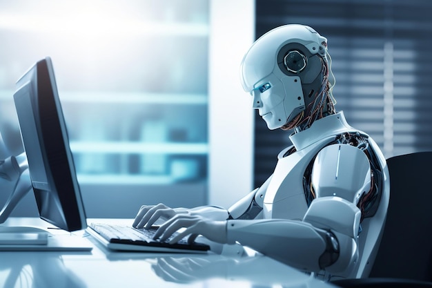Робототехнические инновации Футуристический робот с искусственным интеллектом, воплощенный в жизнь с помощью генеративного искусственного интеллекта