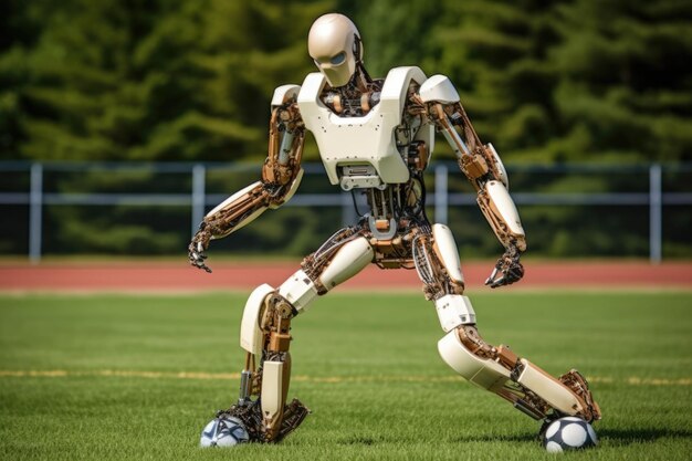 写真 生成 ai で作成されたサッカー ボールを蹴るロボットの脚