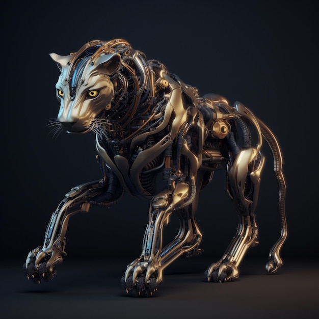 robotic lion art a sleek metallic representation of strength