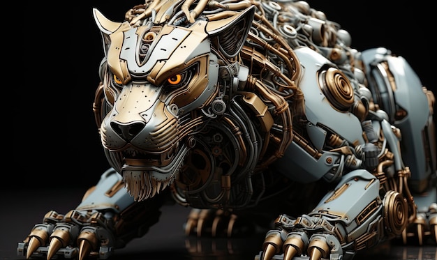 The robotic lion moved with precision its mechanical features resembling the king of the jungle designe