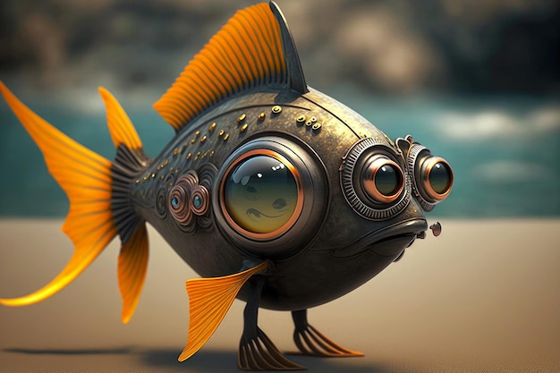 Premium Photo  Robotic mechanical fish with large eyes and fins