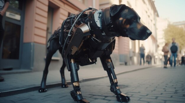 Foto cane mobile robotico k9 in strada