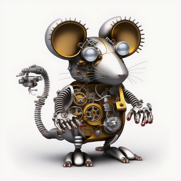 Photo robotic mouse on white paper