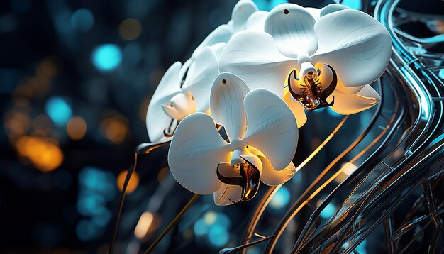 Foto futurismo dell'orchidea robotica incandescente