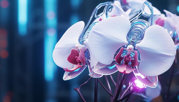 Foto futurismo dell'orchidea robotica incandescente