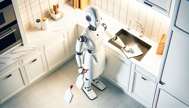 Foto precisione robotica nella pulizia domestica un approccio futuristico alla pulizia
