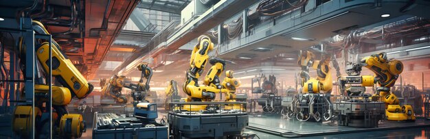 Foto robotica di precisione una sinfonia industriale di robot e macchine che modellano il futuro della produzione