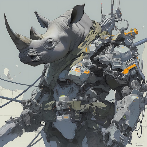 Robotic Rhino in Battle Gear