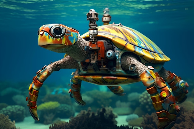 robotic sea turtle with a technical device on its shell Generated AI
