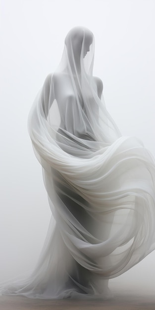 a robotic shape ghostly man wearing white cloth generative AI