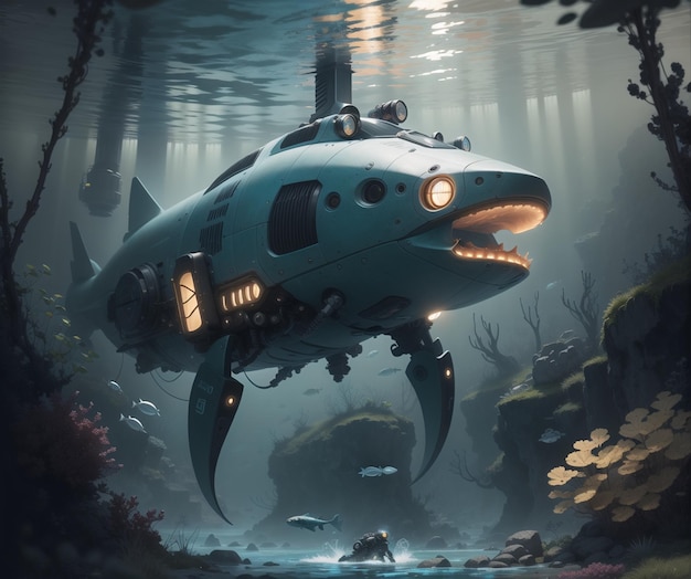 a robotic shark under water