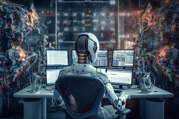 robotic system utilizing multiple computers working and monitoring data displayed from behind ai