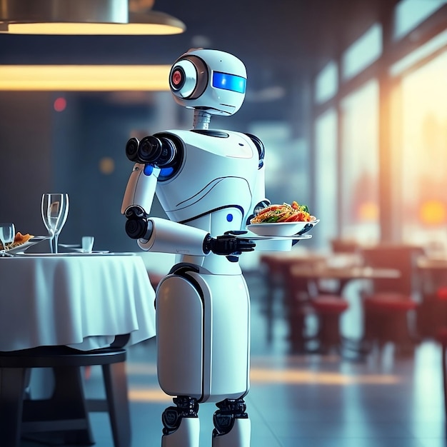 現代のレストランのウェイターとしてのロボット技術