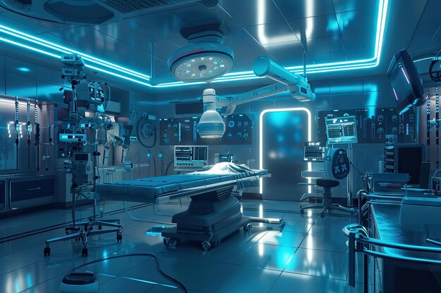 Photo robotic technology in futuristic surgical room for bariatric procedures