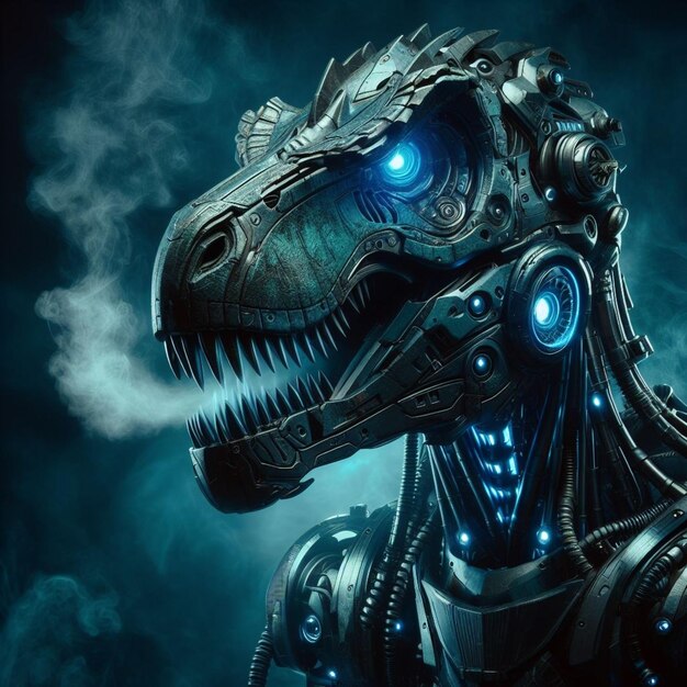 robotic trex dinosaur wearing robotic armor