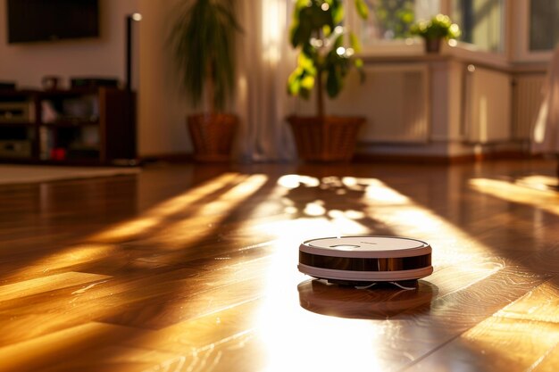 a robotic vacuum effortlessly cleaning your apartment autonomously navigating through rooms