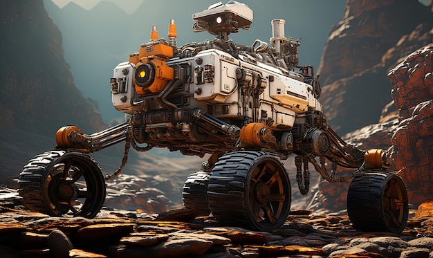 Роботизированный корабль, ориентирующийся по скалистой поверхности Марса